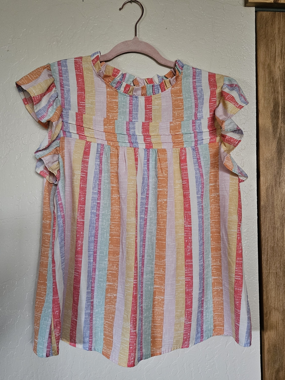 Multicolor Striped Ruffle Sleeve Kids Dress